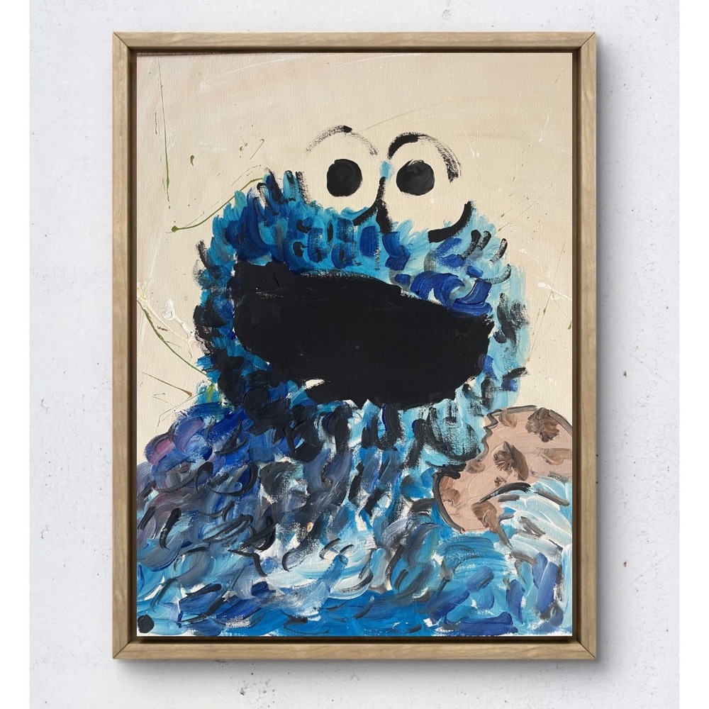 OMAN Cookie Monster Sesame Street Original Acrylic Painting 16x20 Canvas Art